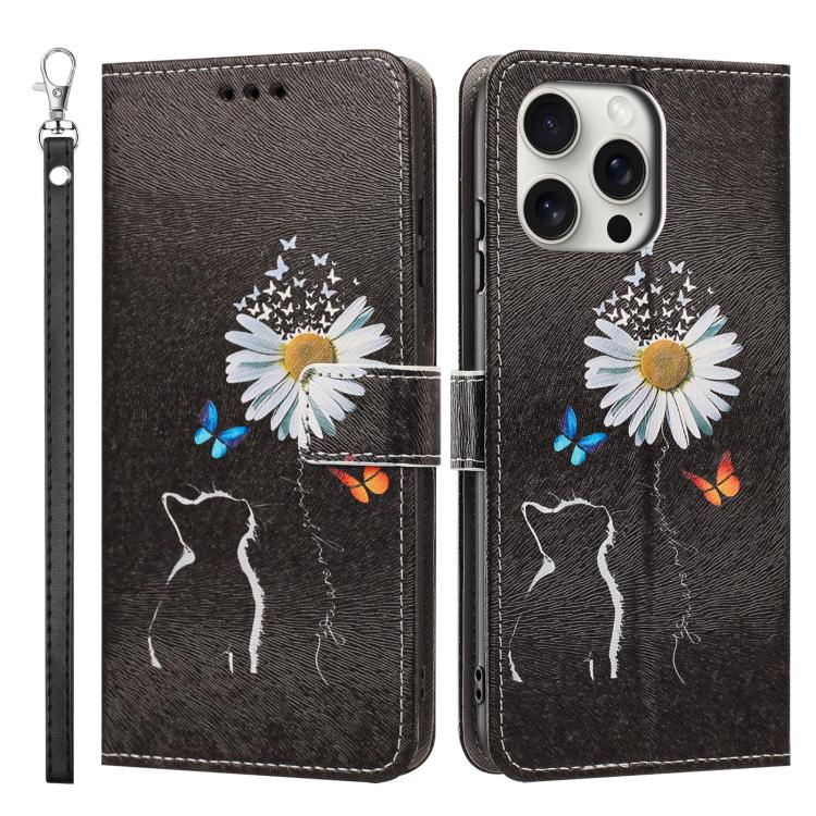 For iPhone 14 Pro Painted Pattern Vegan Leather Phone Case with Strap