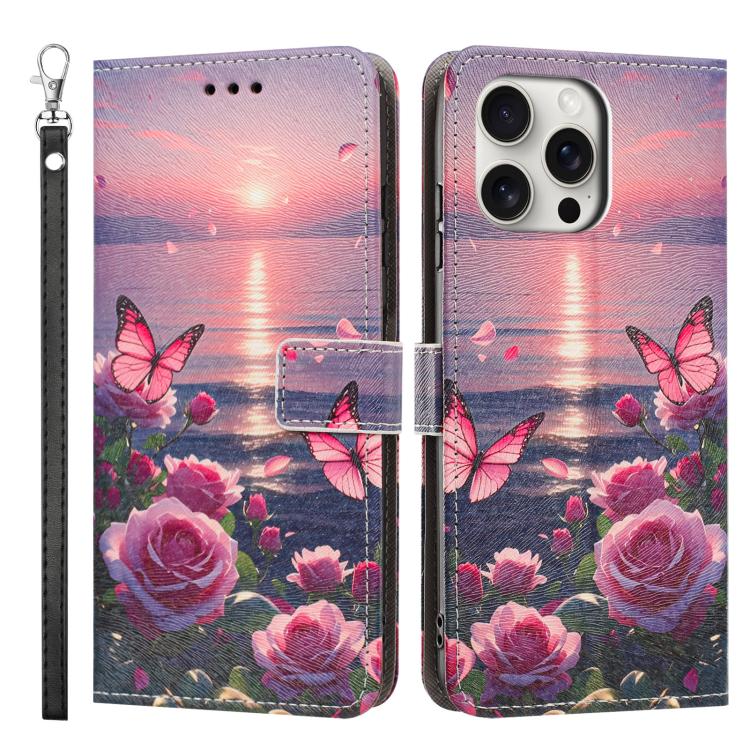 For iPhone 14 Pro Max Painted Pattern Vegan Leather Phone Case with Strap