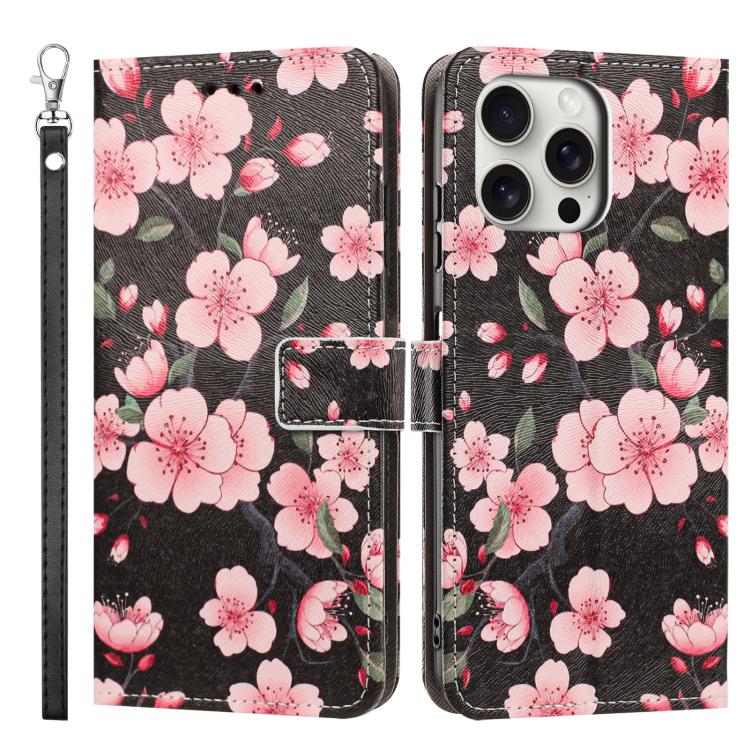 For iPhone 16 Pro Max Painted Pattern Vegan Leather Phone Case with Strap