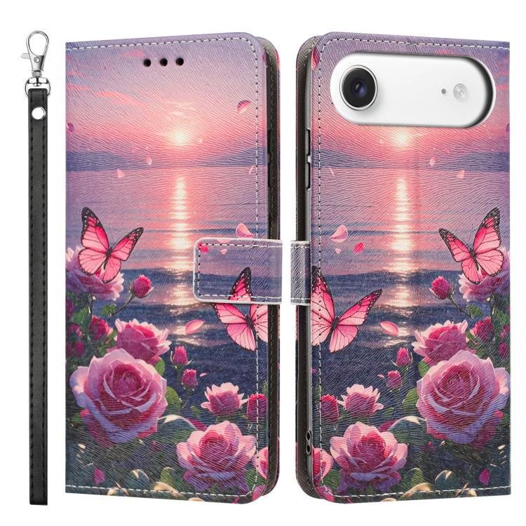 For iPhone Air Painted Pattern Vegan Leather Phone Case with Strap