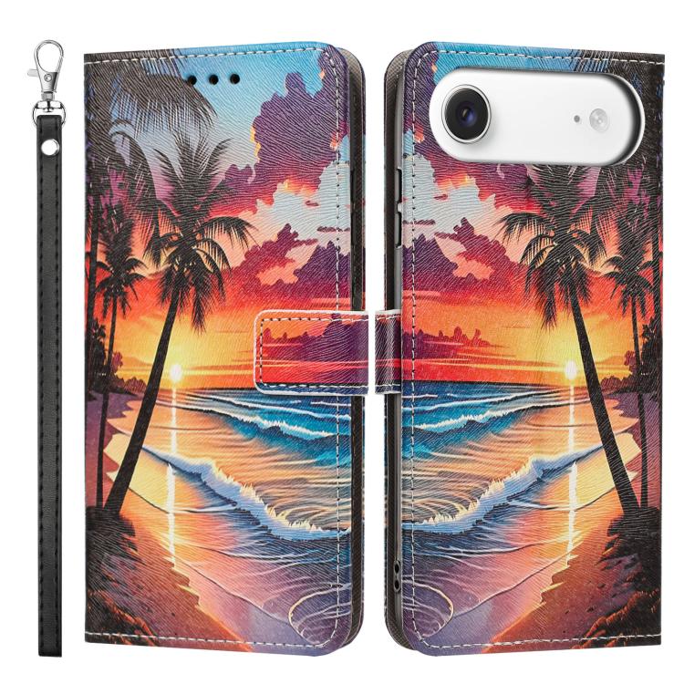 For iPhone Air Painted Pattern Vegan Leather Phone Case with Strap