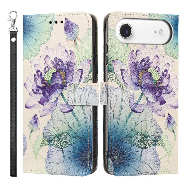 For iPhone Air Painted Pattern Vegan Leather Phone Case with Strap