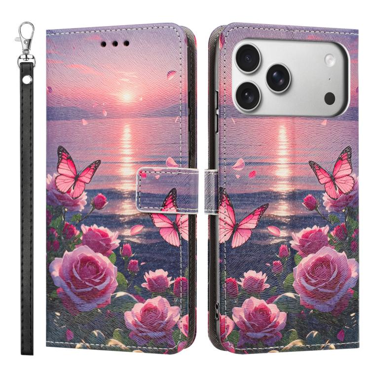 For iPhone 17 Pro Painted Pattern Vegan Leather Phone Case with Strap