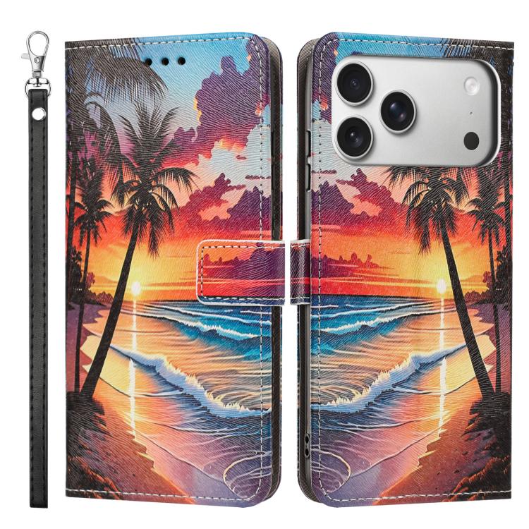 For iPhone 17 Pro Painted Pattern Vegan Leather Phone Case with Strap