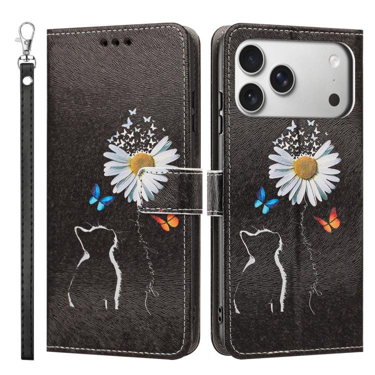 For iPhone 17 Pro Painted Pattern Vegan Leather Phone Case with Strap