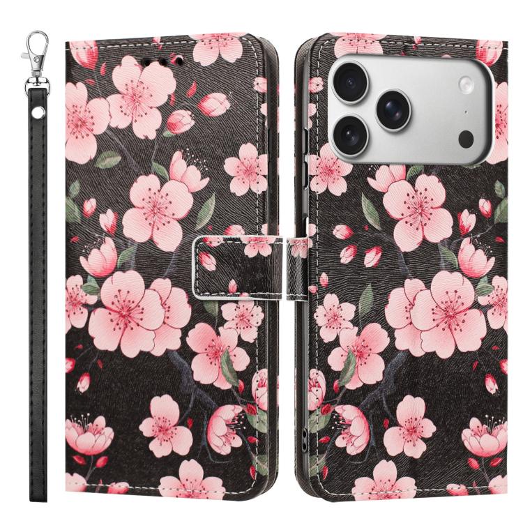 For iPhone 17 Pro Painted Pattern Vegan Leather Phone Case with Strap