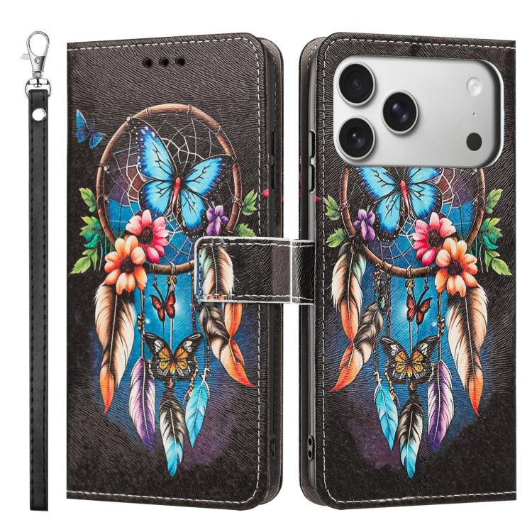 For iPhone 17 Pro Painted Pattern Vegan Leather Phone Case with Strap
