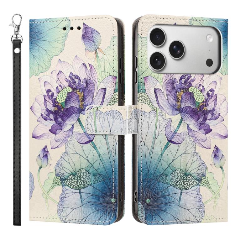 For iPhone 17 Pro Painted Pattern Vegan Leather Phone Case with Strap