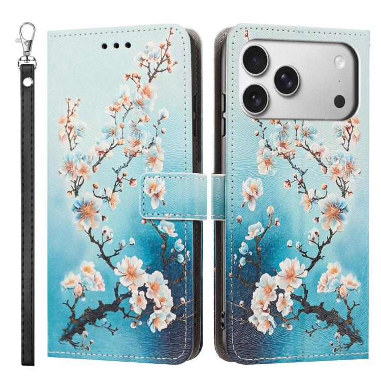 For iPhone 17 Pro Max Painted Pattern Vegan Leather Phone Case with Strap