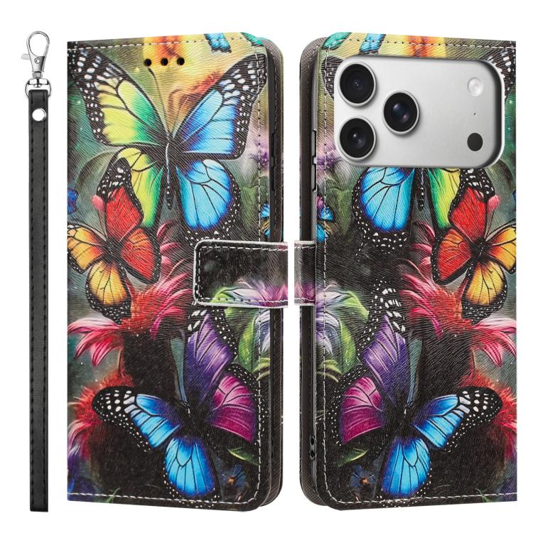 For iPhone 17 Pro Max Painted Pattern Vegan Leather Phone Case with Strap
