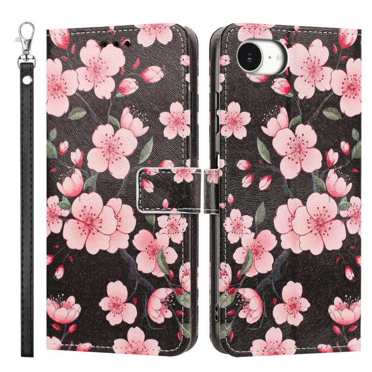 For iPhone 17e / 16e Painted Pattern Vegan Leather Phone Case with Strap