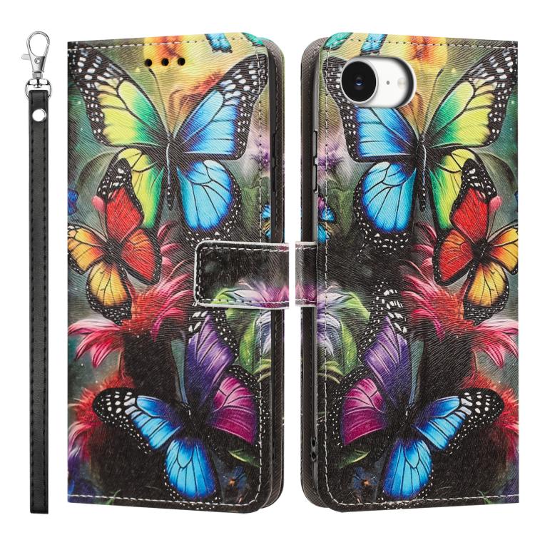For iPhone 17e / 16e Painted Pattern Vegan Leather Phone Case with Strap