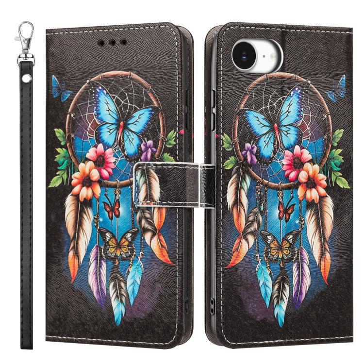 For iPhone 17e / 16e Painted Pattern Vegan Leather Phone Case with Strap