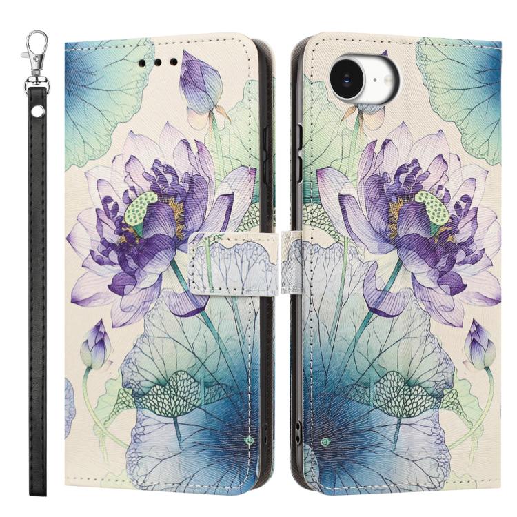 For iPhone 17e / 16e Painted Pattern Vegan Leather Phone Case with Strap