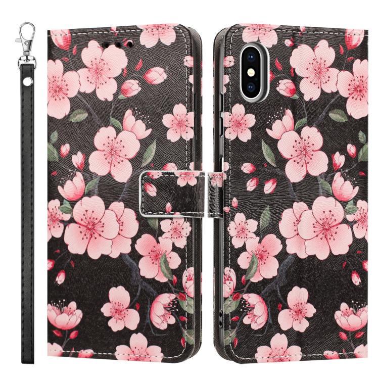 For iPhone X / XS Painted Pattern Vegan Leather Phone Case with Strap
