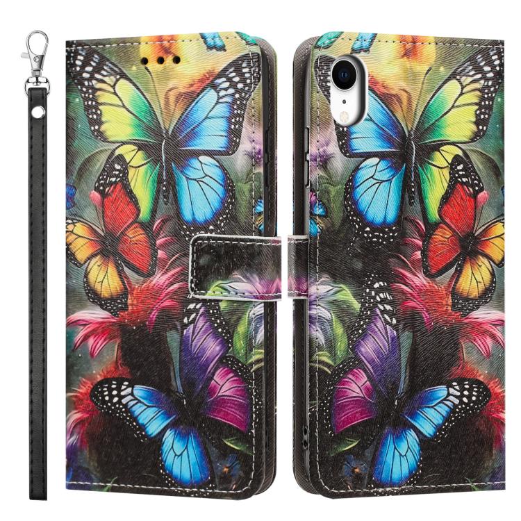 For iPhone XR Painted Pattern Vegan Leather Phone Case with Strap