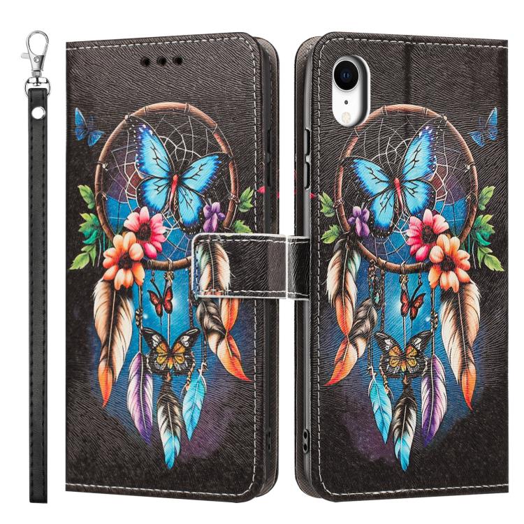For iPhone XR Painted Pattern Vegan Leather Phone Case with Strap