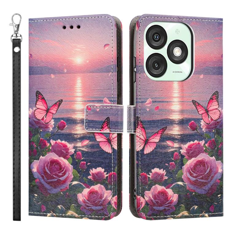 For itel A50 Painted Pattern Vegan Leather Phone Case with Strap