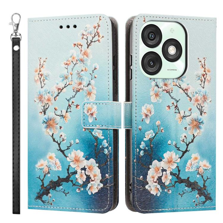 For itel A50 Painted Pattern Vegan Leather Phone Case with Strap