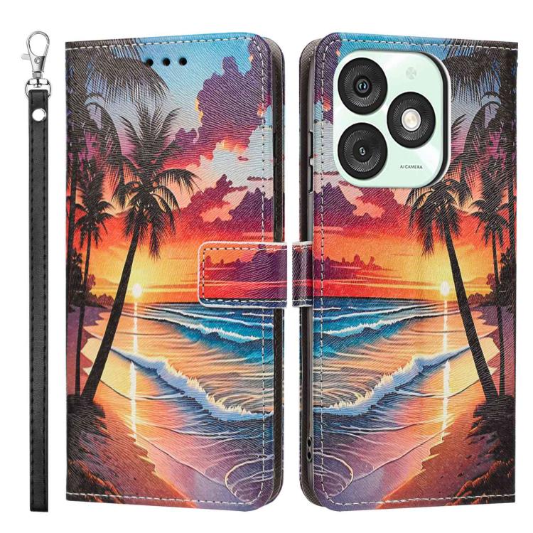 For itel A50 Painted Pattern Vegan Leather Phone Case with Strap