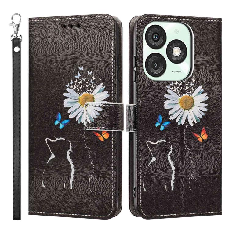 For itel A50 Painted Pattern Vegan Leather Phone Case with Strap