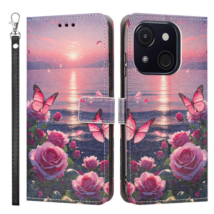 For itel A50C Painted Pattern Vegan Leather Phone Case with Strap
