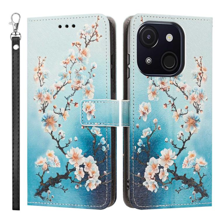 For itel A50C Painted Pattern Vegan Leather Phone Case with Strap