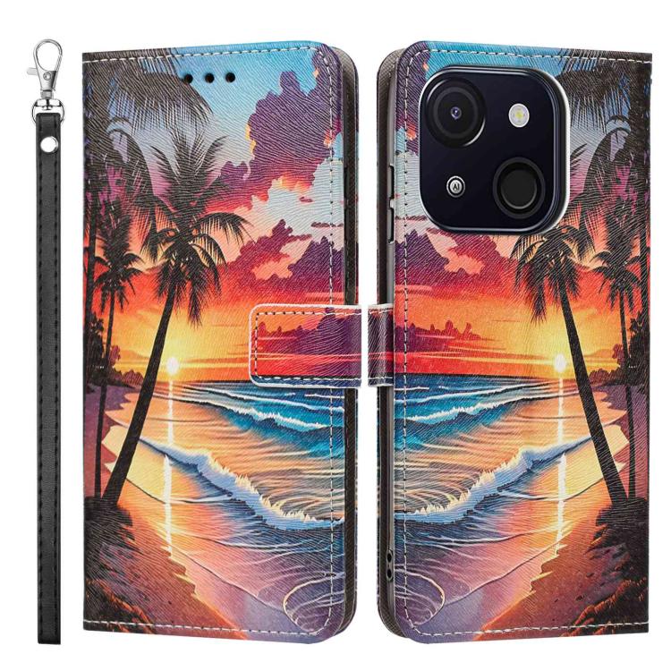 For itel A50C Painted Pattern Vegan Leather Phone Case with Strap