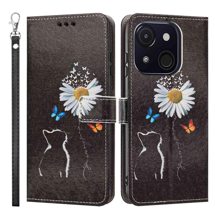 For itel A50C Painted Pattern Vegan Leather Phone Case with Strap