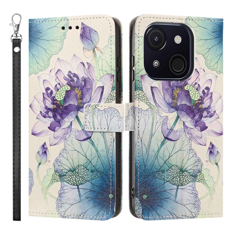 For itel A50C Painted Pattern Vegan Leather Phone Case with Strap