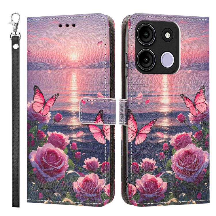 For itel A60 / A60s Painted Pattern Vegan Leather Phone Case with Strap