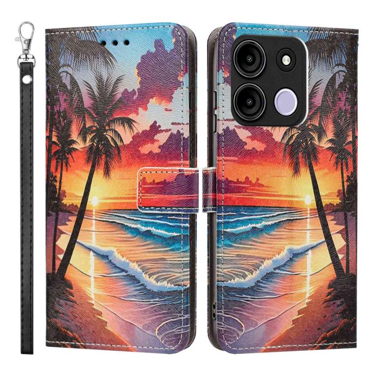 For itel A60 / A60s Painted Pattern Vegan Leather Phone Case with Strap