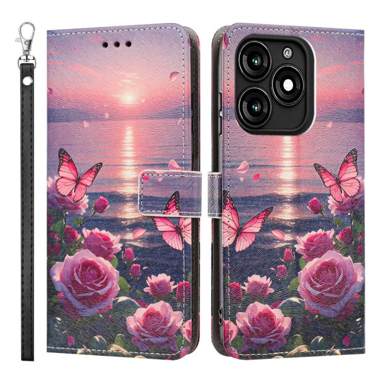 For itel A70 Painted Pattern Vegan Leather Phone Case with Strap
