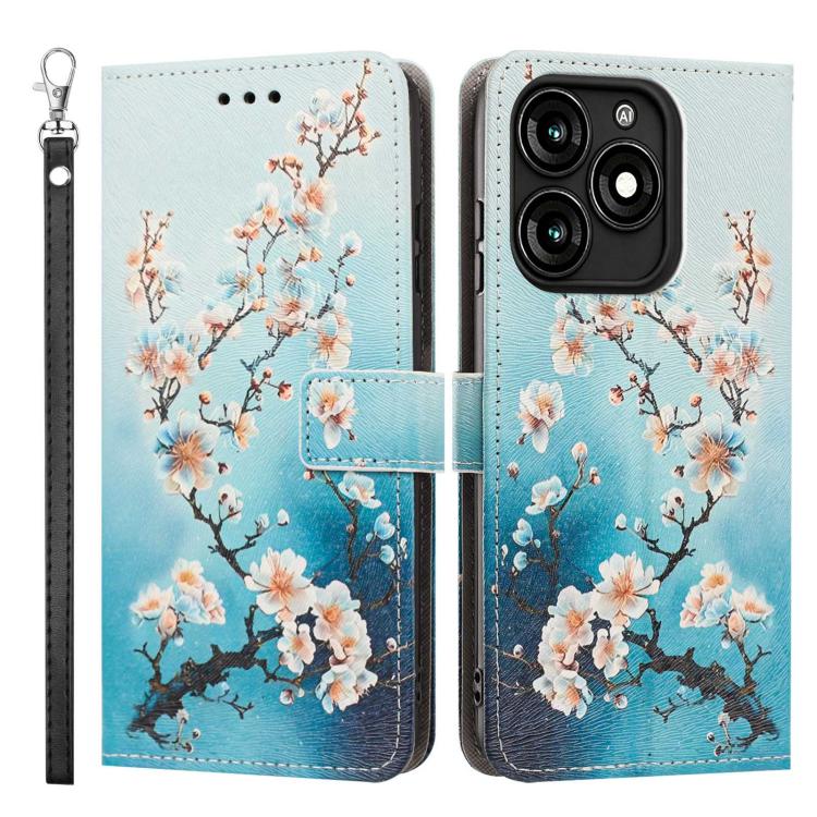 For itel A70 Painted Pattern Vegan Leather Phone Case with Strap