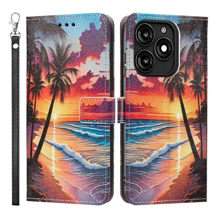 For itel A70 Painted Pattern Vegan Leather Phone Case with Strap