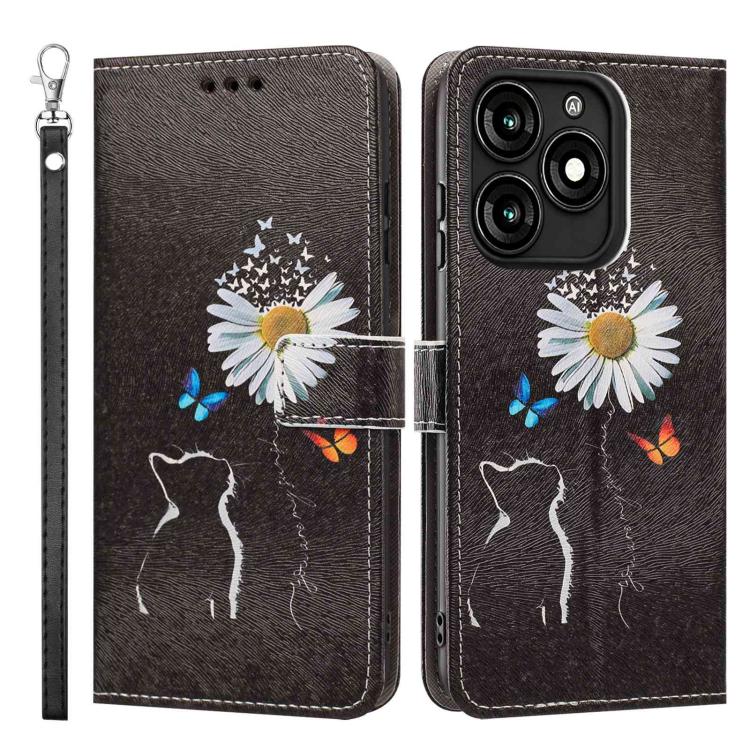 For itel A70 Painted Pattern Vegan Leather Phone Case with Strap