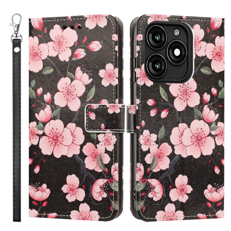 For itel A70 Painted Pattern Vegan Leather Phone Case with Strap