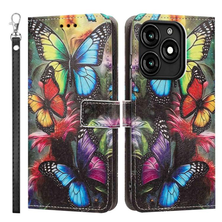 For itel A70 Painted Pattern Vegan Leather Phone Case with Strap