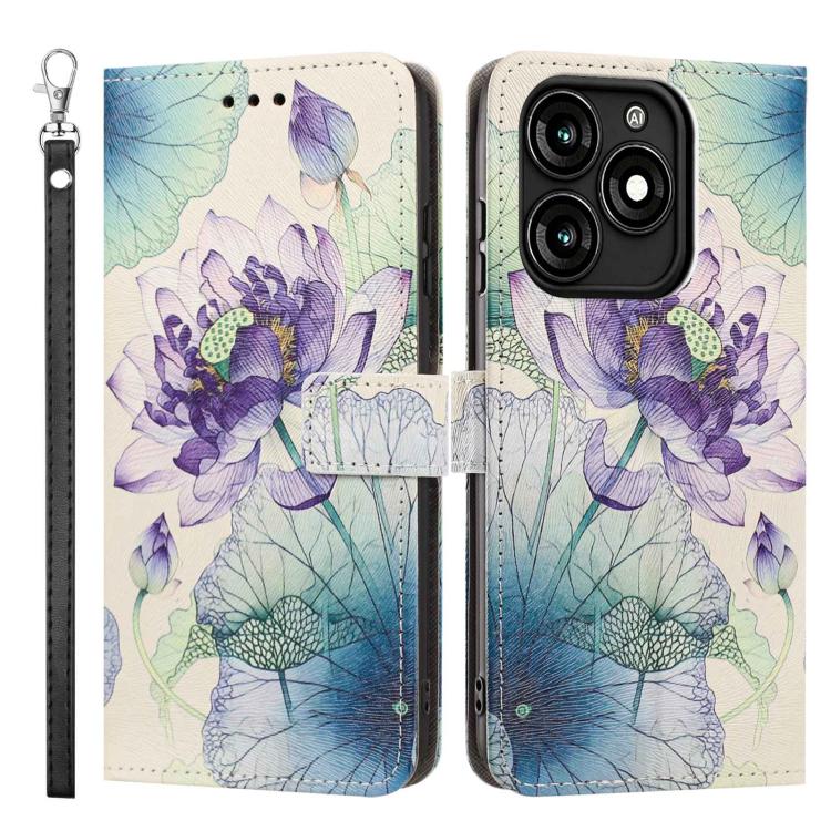 For itel A70 Painted Pattern Vegan Leather Phone Case with Strap
