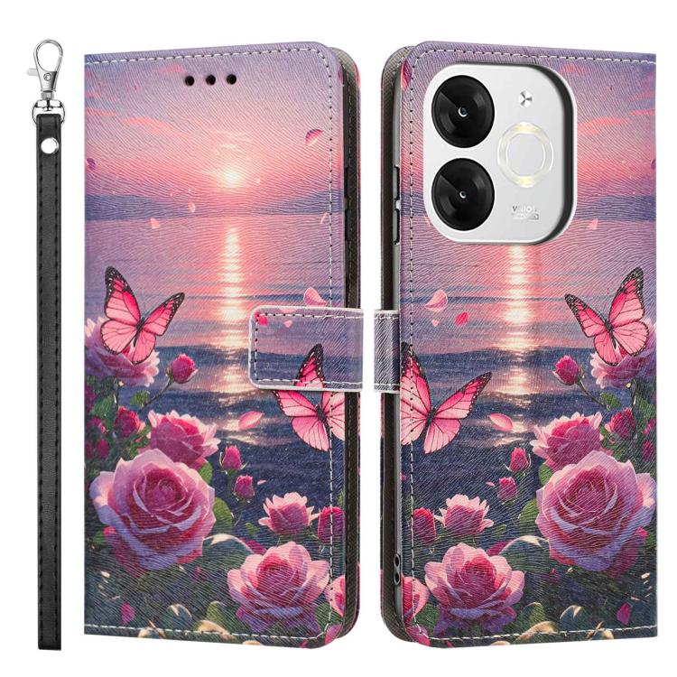 For itel A80 Painted Pattern Vegan Leather Phone Case with Strap