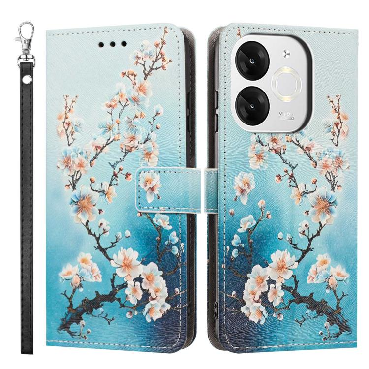 For itel A80 Painted Pattern Vegan Leather Phone Case with Strap