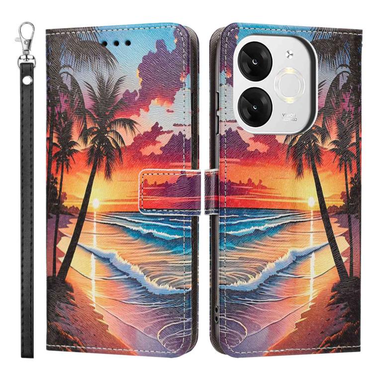 For itel A80 Painted Pattern Vegan Leather Phone Case with Strap