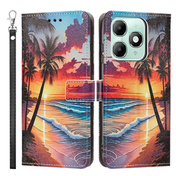 For itel A90 Painted Pattern Vegan Leather Phone Case with Strap