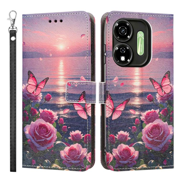 For itel P55 5G Painted Pattern Vegan Leather Phone Case with Strap