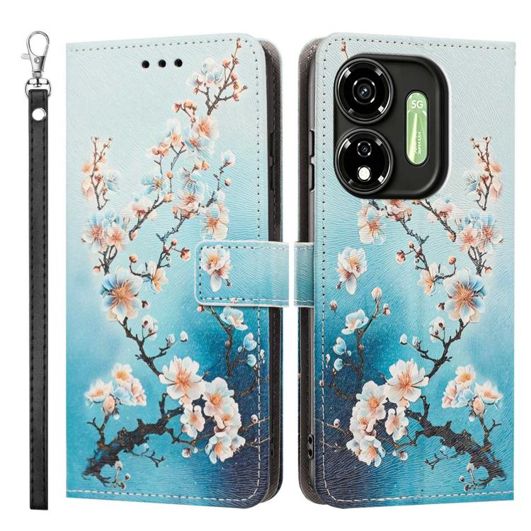 For itel P55 5G Painted Pattern Vegan Leather Phone Case with Strap