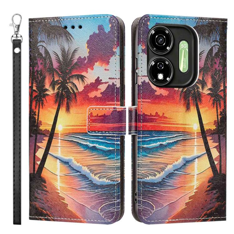 For itel P55 5G Painted Pattern Vegan Leather Phone Case with Strap