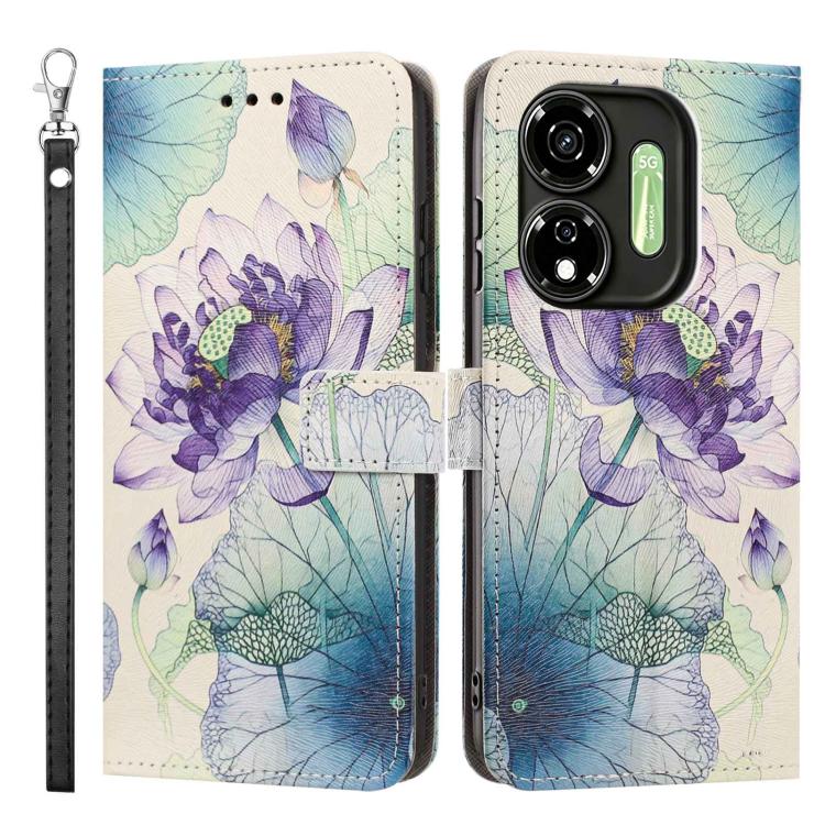 For itel P55 5G Painted Pattern Vegan Leather Phone Case with Strap