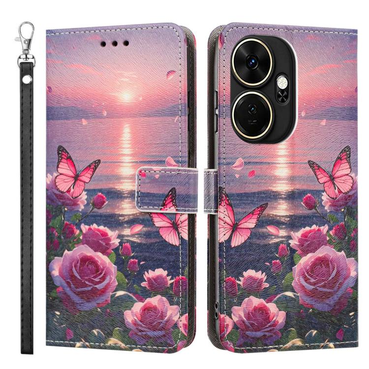For itel P55+ Painted Pattern Vegan Leather Phone Case with Strap