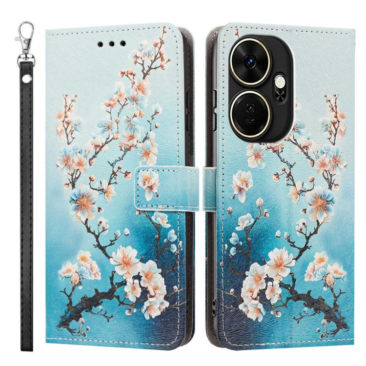 For itel P55+ Painted Pattern Vegan Leather Phone Case with Strap