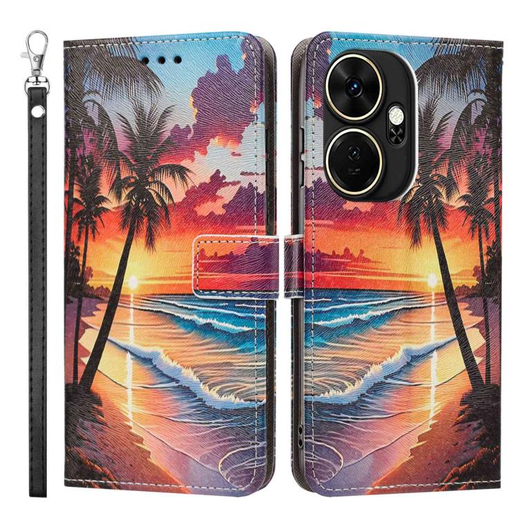 For itel P55+ Painted Pattern Vegan Leather Phone Case with Strap